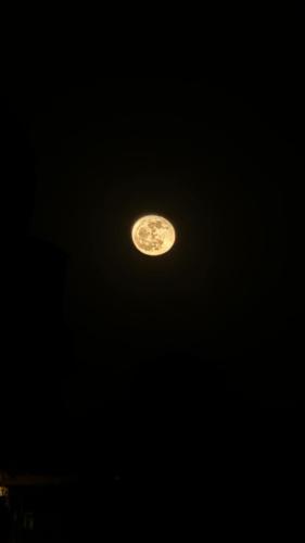 a moon in the sky at night at Wadi Rum Magic Camp in Wadi Rum