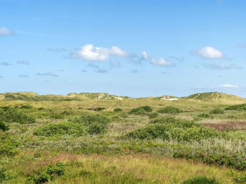 a field of grass with mountains in the background at Holiday Home Ortwin - 300m from the sea by Interhome in Lakolk