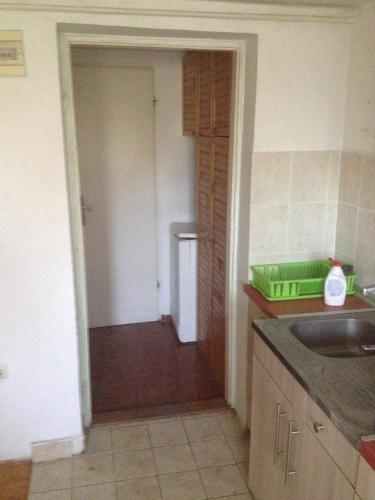 a kitchen with a sink and a door to a hallway at Sunny Villa in Belgrade