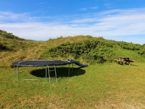 a trampoline in a field with a picnic table at Holiday Home Dragan - 350m from the sea by Interhome in Vejers Strand