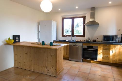 una cucina con piano di lavoro in legno e frigorifero di Mas au calme près de Pézenas a Saint-Pons-de-Mauchiens