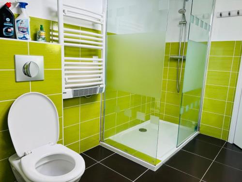a bathroom with a toilet and a shower at la villa in Lacanau