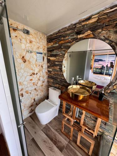 a bathroom with a sink and a mirror at Aero Glamping Hotel Pereira in Pereira
