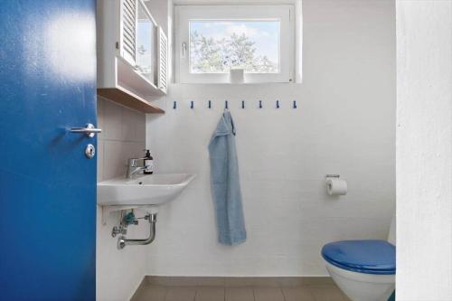 a bathroom with a sink and a toilet and a window at LN1965-Hirtshals-Klinken-11 in Hirtshals