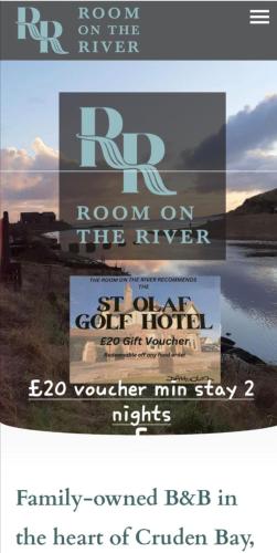 a flyer for a room on the river with a sign at Room on the River in Cruden Bay