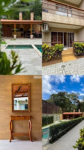 a collage of four pictures of a house at Condomínio Eclipse Village, Praia de Juquehy in São Sebastião