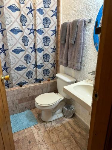 a bathroom with a toilet and a sink at Casa del sol rustic stay in La Paz