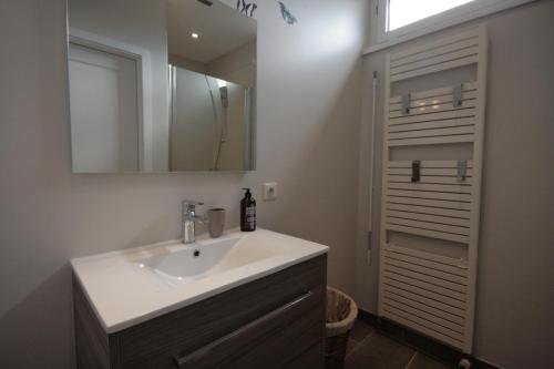 bagno con lavandino e specchio di Appartement Poétique a Kaysersberg