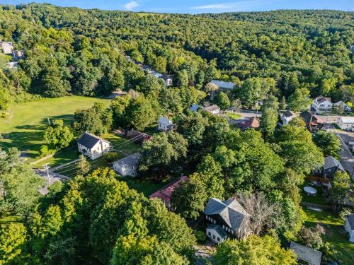 an aerial view of a village with houses and trees at Hudson Valley Hot Tub Sauna Fire Pit Games in Hudson