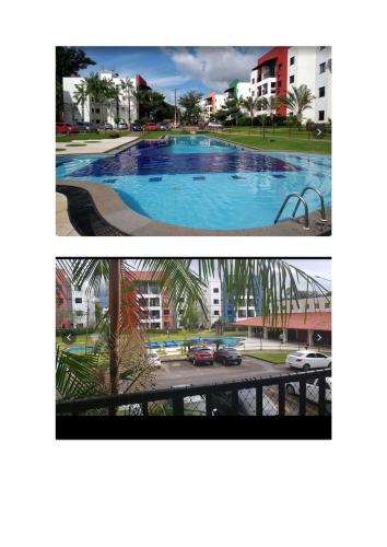 a collage of two pictures of a swimming pool at APARTAMENTO COP30 - Natureza e bem estar juntos in Ananindeua