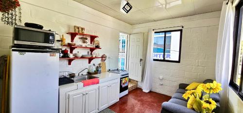 a small kitchen with a sink and a refrigerator at Apartamento Mirador de La ciudad in Jarabacoa
