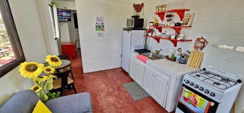 a small kitchen with a stove and a sink at Apartamento Mirador de La ciudad in Jarabacoa