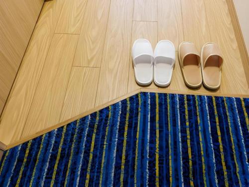 a pair of shoes and a pair of slippers on a floor at Hotel Dream Gate Maihama in Chiba