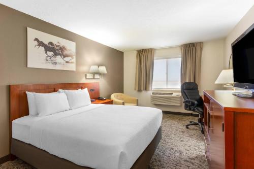 a hotel room with a bed and a desk and a television at Quality Inn & Suites Fillmore I-15 in Fillmore