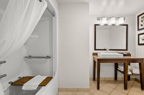 a bathroom with a sink and a shower at Country Inn & Suites by Radisson, Roanoke, VA in Roanoke