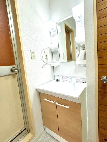 a bathroom with a sink and a mirror at Ueda Building - Vacation STAY 17198 in Asahikawa