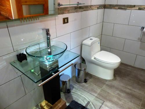 Kylpyhuone majoituspaikassa HOTEL & HOSTAL CHIL'IN, Las Trancas