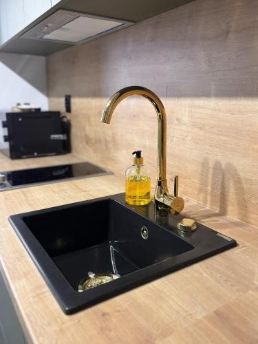 a kitchen sink with a soap dispenser on it at TINTURA by BAST - Wanna, Antresola, OFF Piotrkowska, EC1 ,Stajnia Jednorożca, Winda, Parking na Terenie, Orientarium, Hopa Lupa, ATLAS ARENA in Łódź