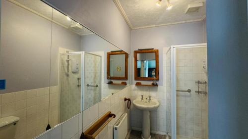 a bathroom with a sink and a shower at Berthlwyd Country House in Conwy