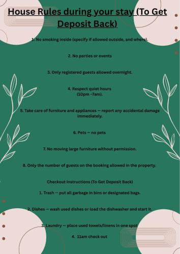 a brochure of house rules during your stay deposit back at *FL1k* For your most relaxed & Cosy stay + Free Parking + Free Fast WiFi in Headingley