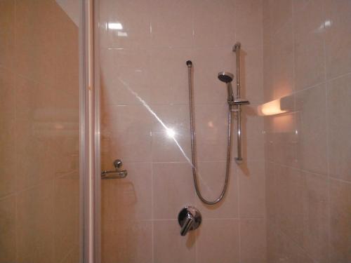 a bathroom with a shower with a glass door at Kounous Self-Catering Apartments in La Réunion
