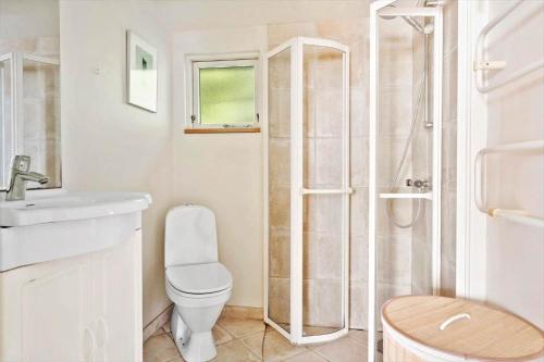 un bagno bianco con wc e doccia di SJ271-Hejls-Ved-Kysten-2 a Hejls
