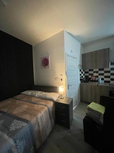 Katil atau katil-katil dalam bilik di Self-Contained Studio with kitchen & bathroom - Warm Welcome Inn , Stirchley