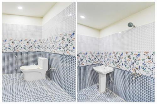 two pictures of a bathroom with a toilet and a sink at Hotel O Ashiyana in Lucknow