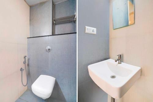 two pictures of a bathroom with a sink and a toilet at Collection O Whitefield Bangalore in Bengaluru