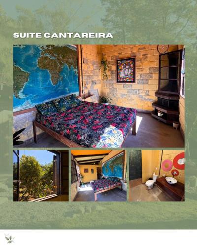マイリポランにあるEco-Refúgio Cantareiraのベッドルーム(ベッド付)とベッドルーム(