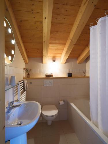 a bathroom with a sink and a toilet and a tub at Chalet LE VAL NESS in La Côte dʼArbroz
