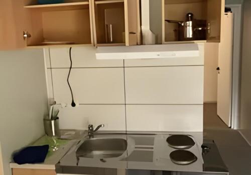 a kitchen with a sink and a counter top at Container-Apartment in Munich