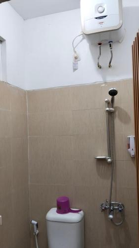 a bathroom with a toilet with a purple bowl on it at Villa D'Shanon Batu in Tlekung