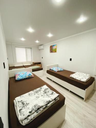 ウラリスクにあるQaragai hostelの部屋にベッドが3つある部屋