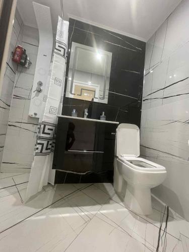 a bathroom with a toilet and a sink at 2 Bedroom apartment in Gotse Delchev