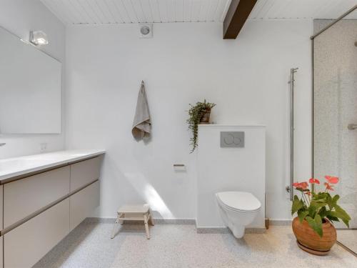 a white bathroom with a toilet and a sink at Holiday Home Hævnir - 1km from the sea by Interhome in Vejby