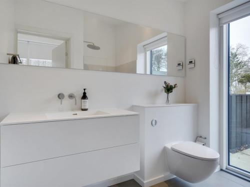 a white bathroom with a toilet and a sink at Holiday Home Ebke - 70m from the sea by Interhome in Gilleleje