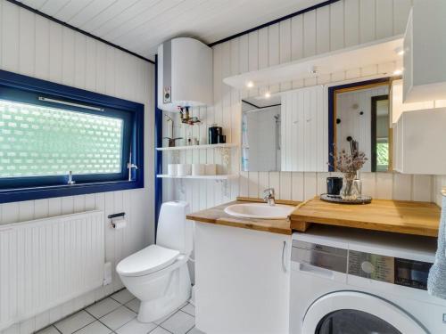 a bathroom with a toilet and a sink at Holiday Home Maiken - 1-5km from the sea by Interhome in Føllenslev