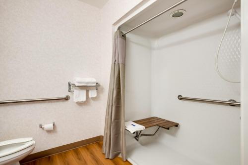 a bathroom with a shower and a toilet at Motel 6-Statesville, NC in Statesville