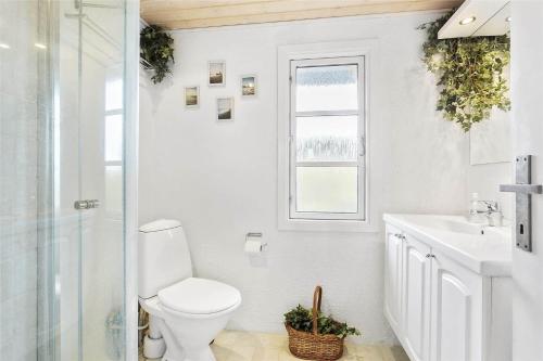 a bathroom with a toilet and a sink and a window at JB116-Frostrup-Svenstibakkevej-30 in Lild Strand