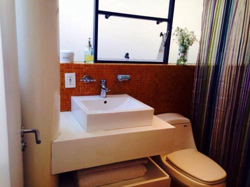 ein Bad mit einem Waschbecken und einem WC in der Unterkunft L'Olive in Mexiko-Stadt