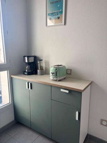 a kitchen counter with a toaster on top of it at L'Écrin Hopital Lormont in Lormont