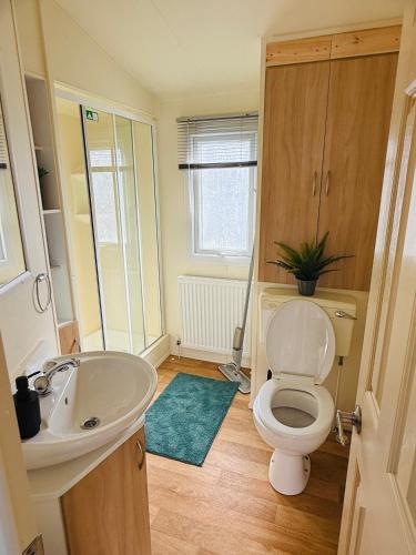 a bathroom with a toilet and a sink at 'Olive' by the Sea in Whitley Bay