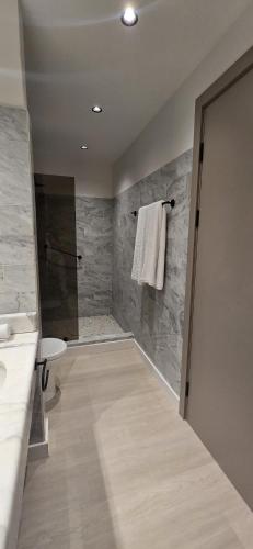 a bathroom with a shower and a toilet and a sink at La Residence Panamá in Panama City