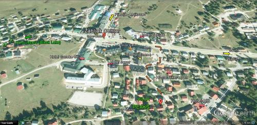 a map of a city with buildings and roads at Apartments Peaks in Žabljak
