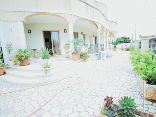 a courtyard with potted plants in front of a building at Hotel Costa - Perla in Salve