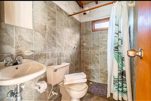 a bathroom with a toilet and a sink at Cabaña campestre in Medellín
