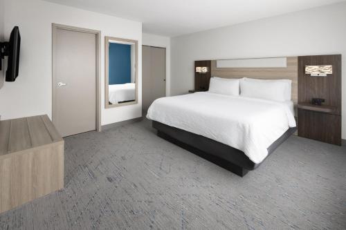 a hotel room with a large bed and a television at Holiday Inn Express & Suites Wyomissing by IHG in West Reading