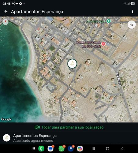 a screenshot of a cell phone screen with a map at Apartamentos Esperança in Sal Rei