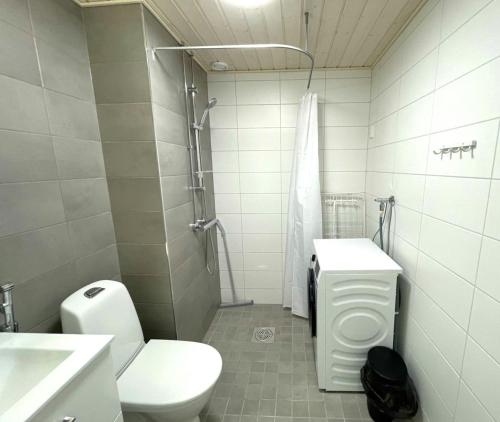 コウヴォラにあるSpacious Apartment for 5のトイレ、洗面台、シャワー付きのバスルーム